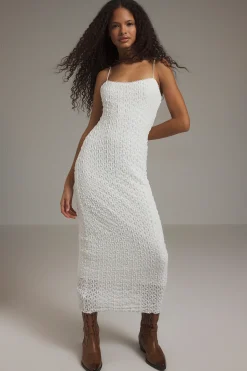 Vestido midi tirantes croch&eacute;