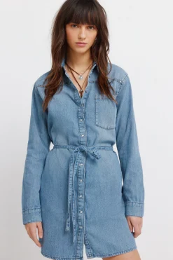 Vestido vaquero corto cintur&oacute;n