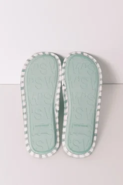 Zapatillas casa borreguito cuadros verdes